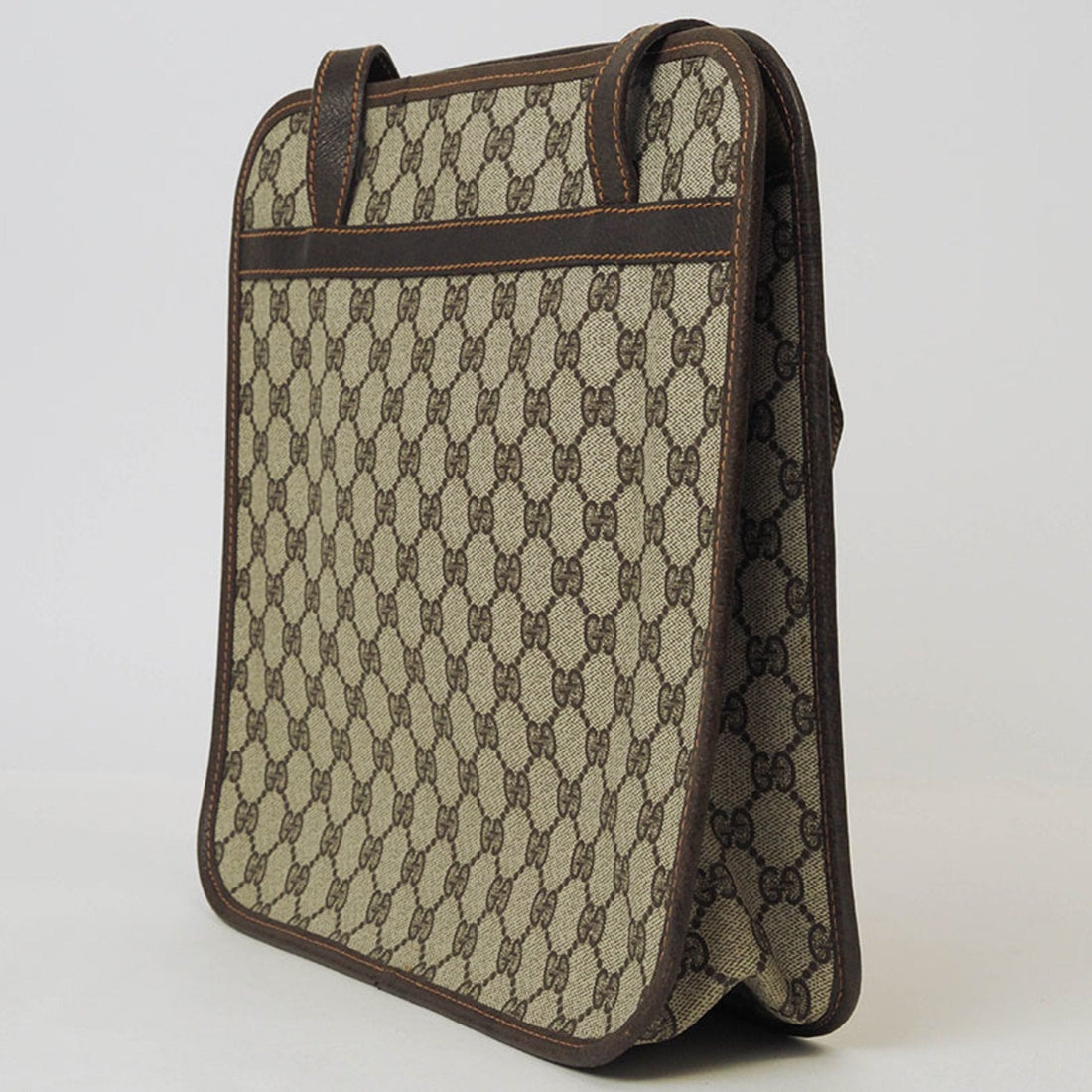 Gucci Old EC Plus Handbag Tote Bag Beige Brown Women's PVC Leather Crest Engraved GUCCI