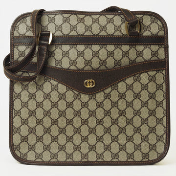 Gucci Old EC Plus Handbag Tote Bag Beige Brown Women's PVC Leather Crest Engraved GUCCI