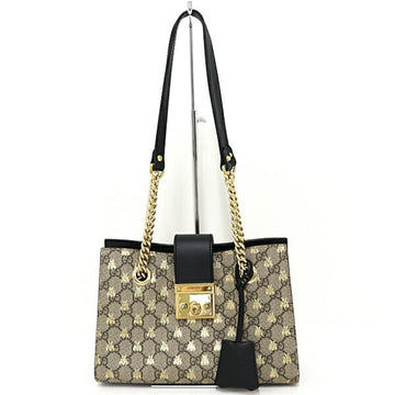 GUCCI Padlock Small Shoulder Bag Bee EC Supreme Leather 498156 Beige/Ebony Black