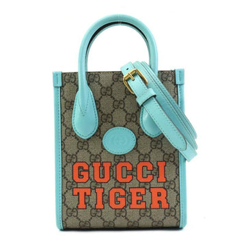 GUCCI Handbag Shoulder Bag EC Supreme Canvas Blue x Brown Women's 671623 90005g