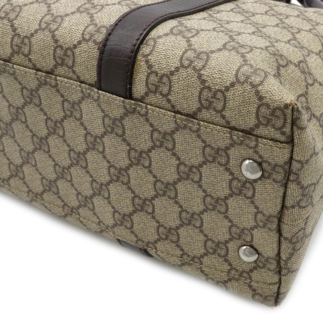 GUCCI EC Supreme Plus Tote Bag Shoulder PVC Leather Khaki Beige Dark Brown 114595