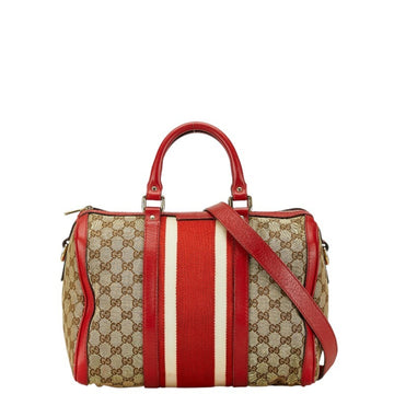 Gucci EC Canvas Sherry Line Boston Bag Shoulder 247205 Beige Red Leather Women's GUCCI
