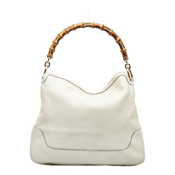 GUCCI Bamboo EC Canvas Handbag Shoulder Bag 282315 White Leather Ladies