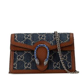 Gucci EC Denim Dionysus Chain Shoulder Bag 476432 0416 Navy Brown Leather Women's GUCCI