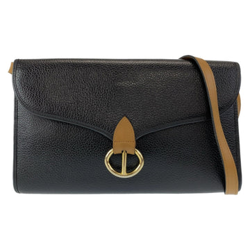 Christian Dior Vintage Black Gold Hardware Leather Shoulder Bag Pochette Women's