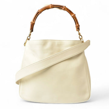 Gucci handbag shoulder bag GUCCI 2way bamboo leather cream