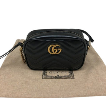 GUCCI EC Marmont Chain Shoulder Bag Crossbody 448065 Leather Black Gold Hardware Women's