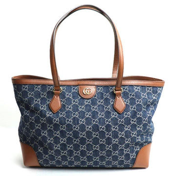 GUCCI EC Denim Medium Tote Bag Blue Brown 631685 Women's