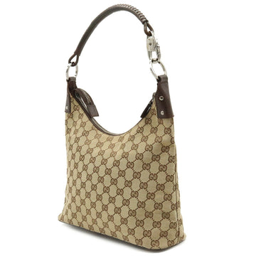 GUCCI EC Canvas Shoulder Bag Leather Beige Dark Brown 115003