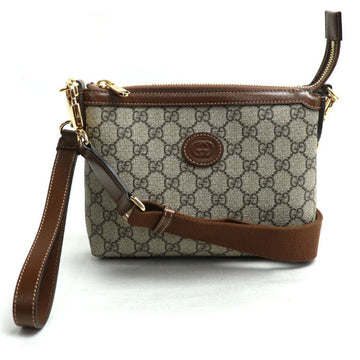 GUCCI EC Supreme 2-Way Shoulder Bag Beige & Ebony Brown 760021 92THG 8563 Women's