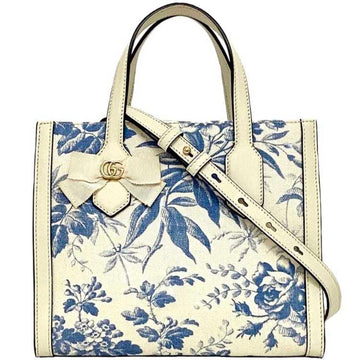 Gucci 2-way bag f-21163 White Blue Flower Herbarium 443089 EC Ribbon Canvas Leather GUCCI Japan Exclusive Freestanding