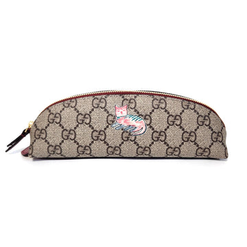 Gucci EC Supreme Pencil Case 662129 Beige Red Canvas S Cat