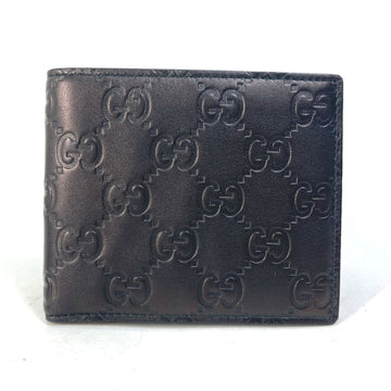 GUCCI 145754 Compact Wallet EC Guccissima Billfold Bi-fold Shima Leather Men's Black