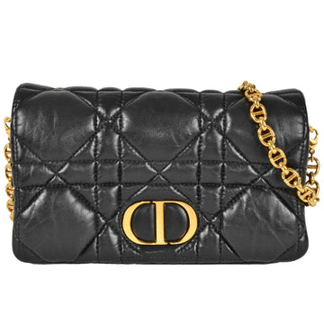 Christian Dior Dior CARO Macrocannage Chain Shoulder Wallet Leather Black Women's