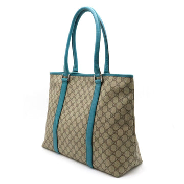 GUCCI EC Supreme Plus Tote Bag Large Shoulder PVC Leather Beige Turquoise Blue 114288