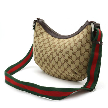 GUCCI EC Canvas Sherry Line Shoulder Bag Leather Khaki Beige Brown Dark Green Red