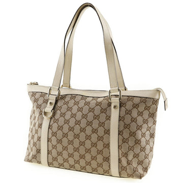 GUCCI Abbey Line Tote Bag 141470 EC Canvas x Leather Made in Italy Beige Shoulder Zipper line Ladies