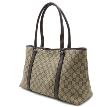 GUCCI EC Supreme Plus Tote Bag Shoulder PVC Leather Khaki Beige Dark Brown 114595