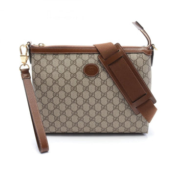 Gucci Interlocking G EC Supreme Bag Shoulder Coated Canvas Leather Men's Beige Brown 72683392THG8563