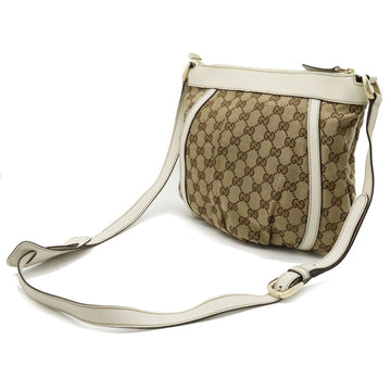 GUCCI EC Canvas Abbey Shoulder Bag Leather Khaki Beige Off-White White 203257