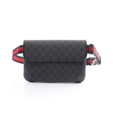 Gucci EC Supreme Belt Bag, Waist Body Coated Canvas, Leather, Men's, Black, Grey, 792091FADJA1042