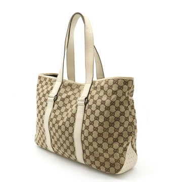 GUCCI EC Canvas Tote Bag Shoulder Leather Khaki Beige 153238