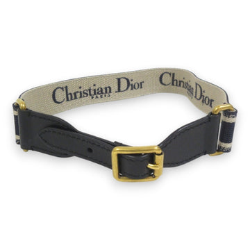 Christian Dior CD logo embroidered canvas leather belt size 70 navy x beige women's