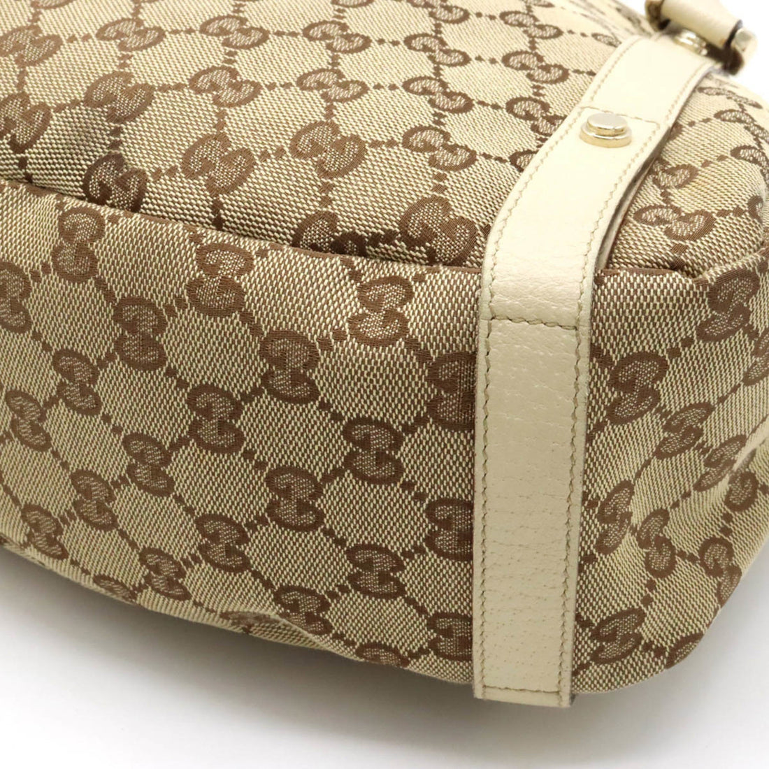 GUCCI EC Canvas Tote Bag Shoulder Leather Khaki Beige Light 130736