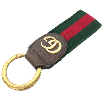 GUCCI EC Webbing Line Key Ring Holder Leather x Canvas Green Red