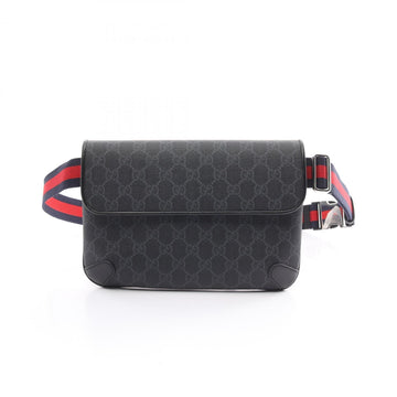 Gucci EC Supreme Belt Bag, Waist Body Coated Canvas, Leather, Men's, Black, Grey, 792091FADJA1042