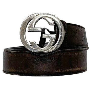 Gucci Belt ec-22234 Brown Interlocking Shima 114984 Buckle Leather GUCCI EC 82cm Men's