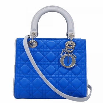 Christian Dior Handbag Cannage Lady Leather Blue Light Grey Women's