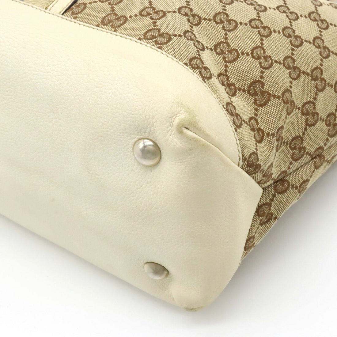 GUCCI EC Canvas Striped Tote Bag Shoulder Leather Khaki Beige Light 232973
