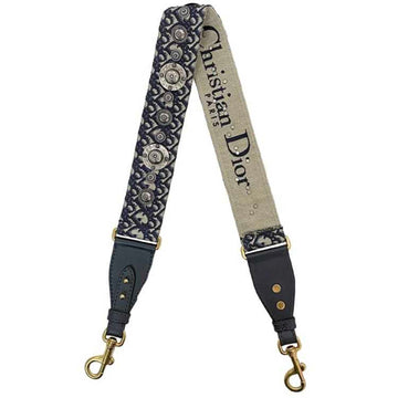 Christian Dior Shoulder Strap ec-21506 Navy Beige Trotter Canvas Leather Studs Coin Women's