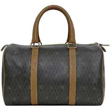 Christian Dior Boston Bag Gray Brown Honeycomb ec-20502 PVC Leather Women's