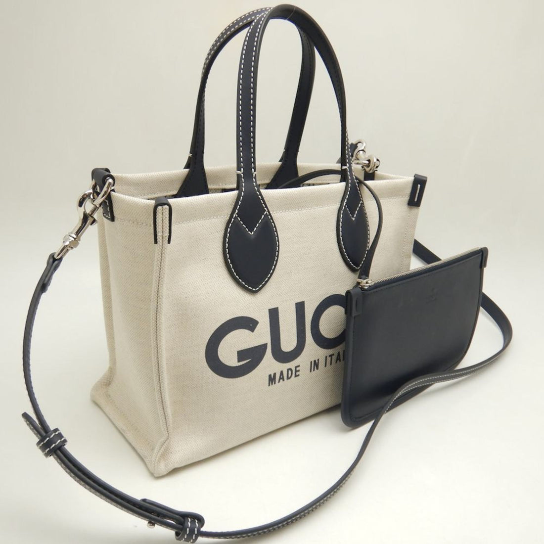 GUCCI Gucci Lido Tote 772144 Bag Printed Canvas Beige Navy 252338