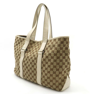 GUCCI EC Canvas Tote Bag Shoulder Leather Khaki Beige 153238