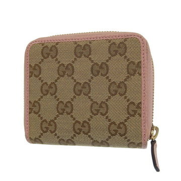 GUCCI EC Canvas Leather Round Bifold Wallet 346056 Beige/Pink Women's