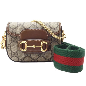 GUCCI Wallet Chain 699760 Shoulder Strap Horsebit EC Supreme Canvas Beige Brown 180669