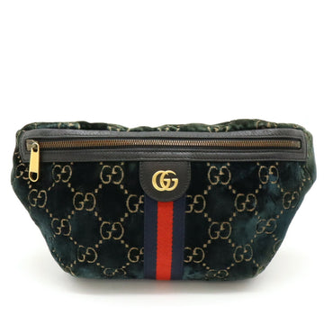 GUCCI EC Velvet Sherry Line Belt Bag Body Waist Pouch Leather Green 574968