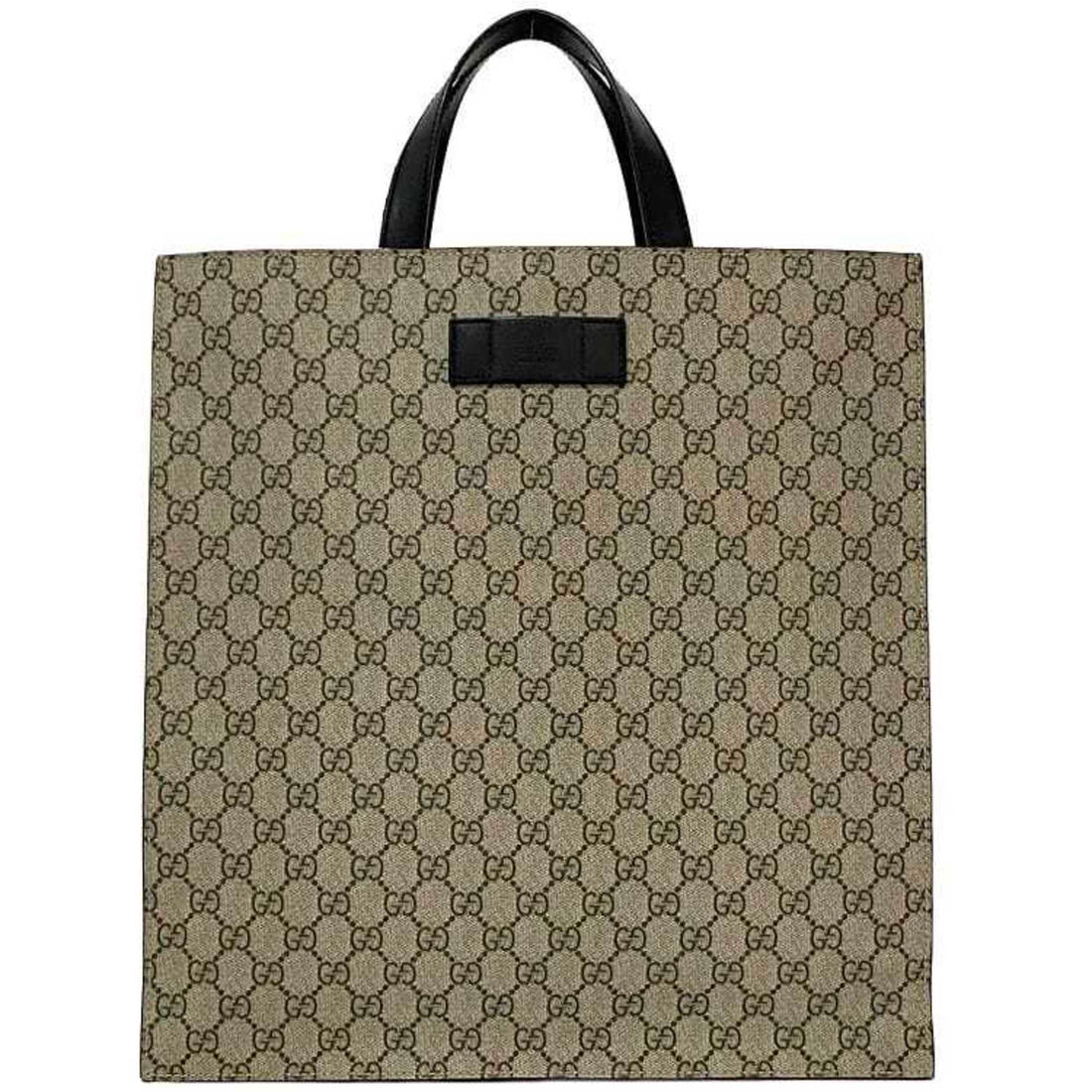 Gucci Tote Bag f-21617 Beige Black EC Supreme 456217 PVC Leather GUCCI Vertical Men's Women's Unisex