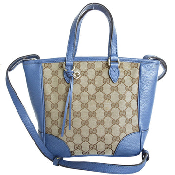 GUCCI Handbag Shoulder Bag EC Canvas Leather Beige Brown Blue Women's 449241 s0204g