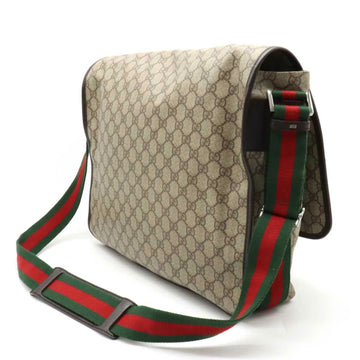 GUCCI EC Supreme Sherry Line Bag Shoulder PVC Leather Khaki Beige Dark Brown 189748