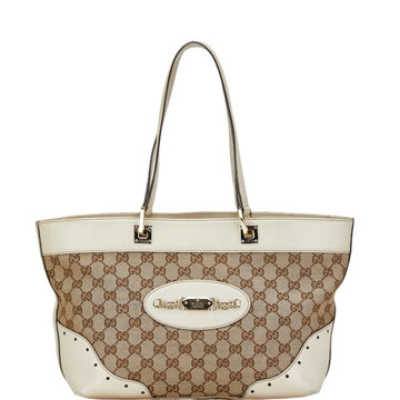 Gucci EC Canvas Handbag Tote Bag 145993 Beige White Leather Women's GUCCI