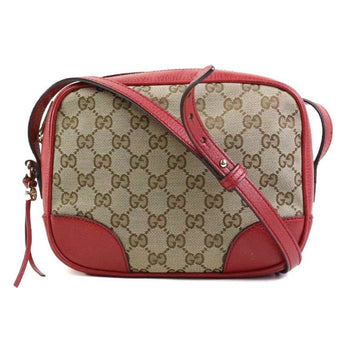 GUCCI Shoulder Bag EC Canvas Leather Beige Brown Red Women's 449413 e59179a