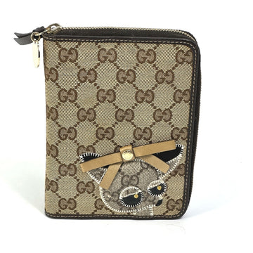 GUCCI 233152 EC Guccioli Chihuahua Stationery Round Notebook Cover Canvas Leather Women's Brown