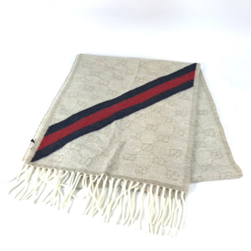 GUCCI 570603 EC Sherry Line Scarf Wool Men's Beige