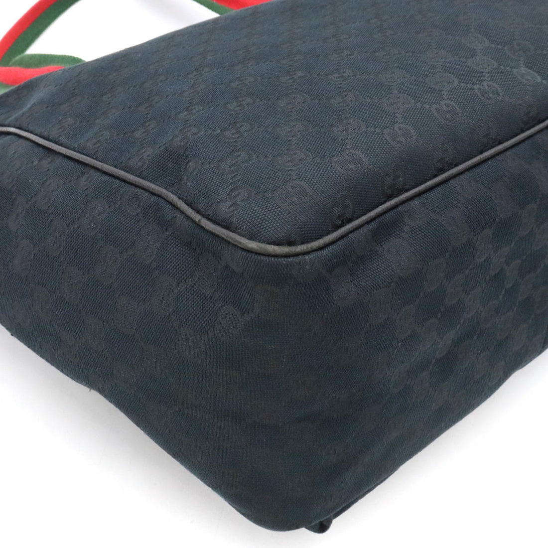 GUCCI EC Canvas Sherry Line Tote Bag Shoulder Leather Black Green Red 161836