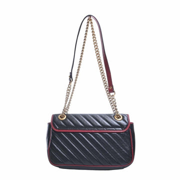GUCCI EC Marmont Leather Chain Shoulder Bag 443497 Black/Red Women's