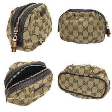 Gucci EC Canvas Bamboo Pouch WG Beige x Brown Leather Women's Unisex Bag